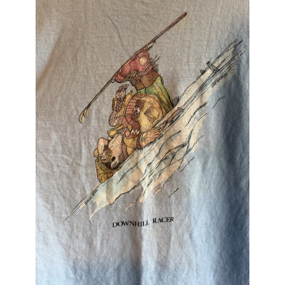 vintage 70s SKIING DOWNHILL RACER GARY PATTERSON CARTOON COTTON t-shirt Size S - Picture 2 of 8